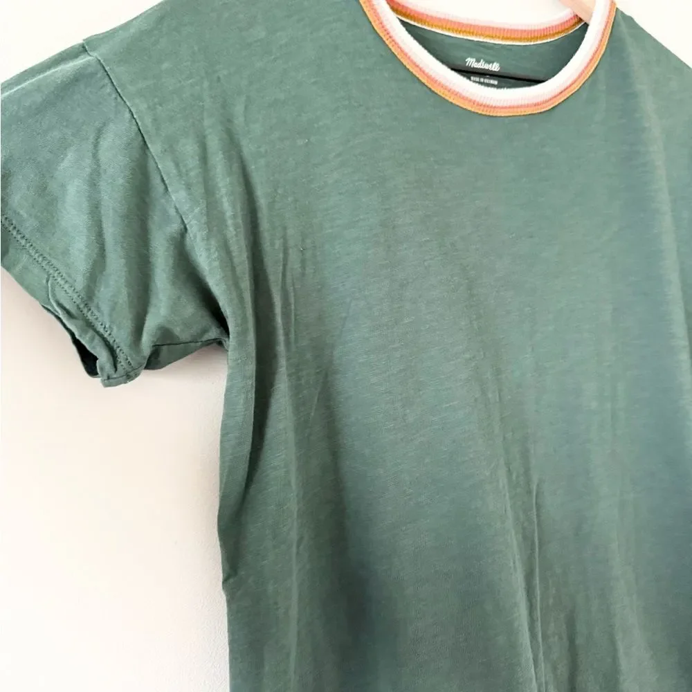 Madewell Whisper Cotton Short Sleeve Ringer Tee in Green Size S - Picture 3 of 6